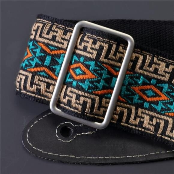 Embroidered Guitar Strap Cotton Adjustable with Pick Pocket for Electric Bass - Picture 4 of 7